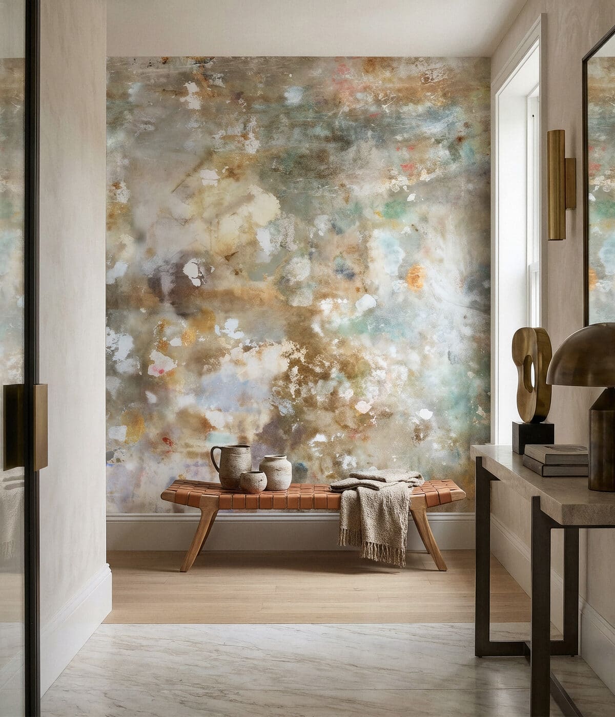 Abstract mural wallpaper installation detail